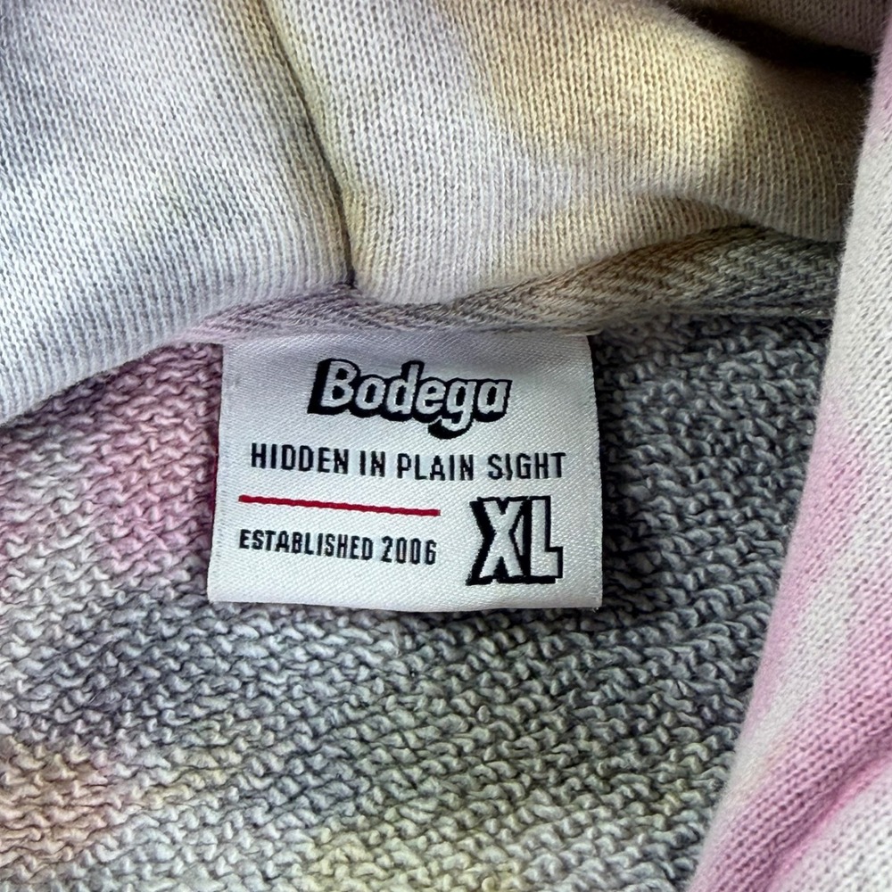 Bodega Hidden In Plain Sight Tie Dye Hoodie Mens XL Pink Yellow Grey Tie Dye USA - Picture 5 of 11